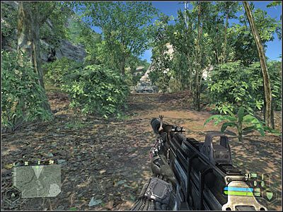 Na dobry początek proponowałbym ukryć się za pokazanymi na screenie skałami (po lewej) - Crysis: Misja 1, Contact - Przebicie się przez posterunek wroga - solucja - Crysis - poradnik do gry
