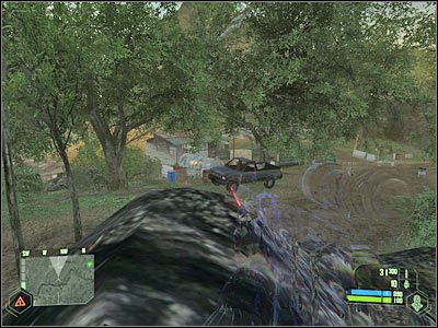 Przed Tobą najtrudniejszy fragment, gdyż będziesz musiał się nieco bardziej odsłonić, przesuwając się w stronę drogi - Crysis: Misja 3, Relic - Przedostanie się w okolice wykopalisk - solucja - Crysis - poradnik do gry