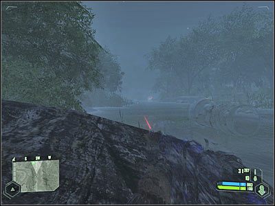 Powinieneś teraz przemieszczać się wzdłuż zachodniej krawędzi mapy, aby ominąć wszystkich przeciwników - Crysis: Misja 3, Relic - Dotarcie do strefy ewakuacji cz.2 - solucja - Crysis - poradnik do gry