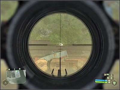 Idź pomiędzy kontenerami, docierając do pokazanego na screenie działa - Crysis: Misja 4, Assault - Zniszczenie dział przeciwlotniczych #2 cz.2 - solucja - Crysis - poradnik do gry