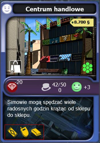 Akcesoria zawsze oznaczane są kolorem żółtym. Centrum handlowe oferuje dywany, komórki i książki. - Akcesoria | Dodatkowe opcje | SimCity Społeczności - SimCity Społeczności - poradnik do gry