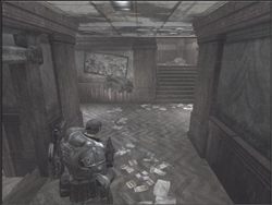W miejscu, które widzisz na obrazku obok, czyha snajper - Campus Grinder | Akt IV Gears of War - Gears of War - PC - poradnik do gry