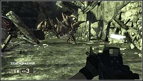 Zaatakuje Cię kilku pomniejszych kamikadze, oraz duży, plujący czteronodzy - WRECKED - Last Throes | BlackSite Area 51 - BlackSite: Area 51 - poradnik do gry