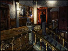 Wejdź schodami piętro wyżej, a zauważysz galerię czterech obrazów (przedstawiających męskich członków rodziny Mortonów) - Posiadłość Mortonów - Piwnice i Parter (1) | Edward Carnby | Alone in the Dark - Alone in the Dark: Koszmar powraca - poradnik do gry
