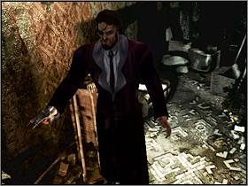 Po chwili zauważysz jak mężczyzna znika za kolejnymi drzwiami, znajdującymi się przed klatką schodową - Posiadłość Mortonów (2) | Aline Cedrac | Alone in the Dark Koszmar powraca - Alone in the Dark: Koszmar powraca - poradnik do gry