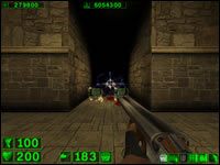 Sekret #3: Dalej przechodząc przez korytarz ze spadającą kulą dotrzemy w końcu do większej sali, a po jej prawej stronie znajdziemy w ścianie ukrytą zbrojownie - 02: Piaszczysty Kanion | Serious Sam Pierwsze starcie - Serious Sam: Pierwsze starcie - poradnik do gry