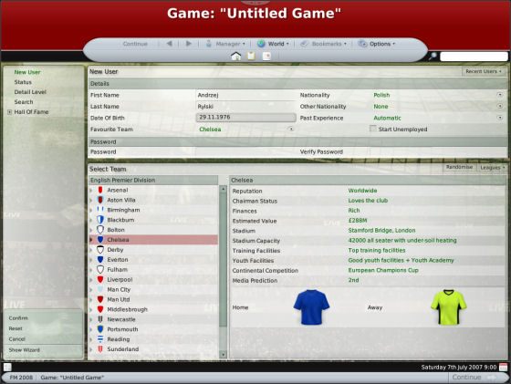 Wypełnienia poszczególnych rubryk nie wymaga wskazówek - Kreacja menedżera i wybór zespołu - Football Manager 2008 - poradnik do gry