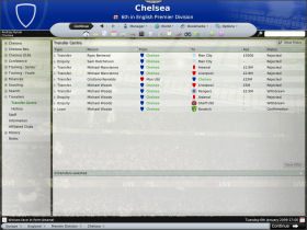 Transfer centre - w tym oknie masz dostęp do wszelkich informacji związanych z transferami własnych piłkarzy oraz ofert które sam składasz - Główne ikony - Warsztat pracy menedżera - Football Manager 2008 - poradnik do gry