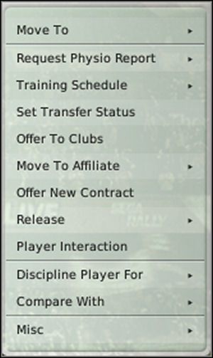 Tu mamy szereg poleceń i czynności - Kadra (3) - Prowadzenie drużyny - Football Manager 2008 - poradnik do gry