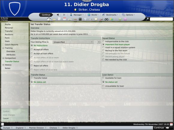 W okienku Overwiev widzimy cenę danego piłkarza i jego tygodniowe pobory - Kadra (3) - Prowadzenie drużyny - Football Manager 2008 - poradnik do gry