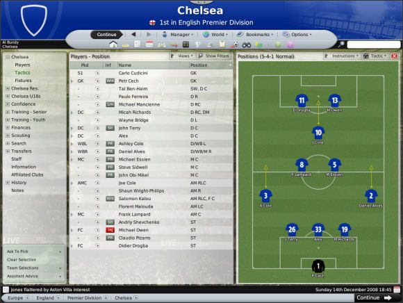 W menu zmiennym pojawiają się nowe zakładki ale one specjalnych podpowiedzi nie wymagają - Taktyka (1) - Prowadzenie drużyny - Football Manager 2008 - poradnik do gry
