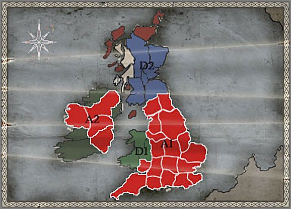 Zważywszy na prostotę mapy Całej Kampanii, wszelkie ruchy armii są uproszczone, oraz wręcz same się narzucają - Anglia - Ekspansja - BRITANNIA - Medieval II: Total War - Królestwa - poradnik do gry