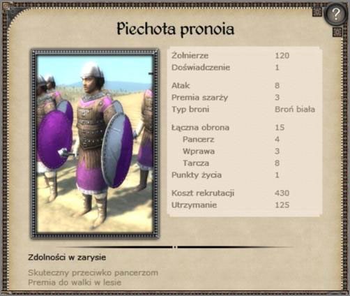 Podobna do standardowej Piechoty Bizantyjskiej, jednak poprawiona obrona oraz przydatna zdolność specjalna - Królestwo Bizancjum - Armia (1) - CRUSADES - Medieval II: Total War - Królestwa - poradnik do gry