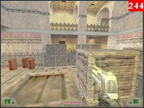 Wejdź do korytarza przez otwarte drzwi, dotrzesz nim na taras z wielkimi schodami, którymi pójdziesz aż do budynku (po prawej stronie koło ciężarówki znajdziesz amunicję i kamizelkę), a po tym korytarzem na zewnątrz (pozbieraj amunicję koło okopu) - Misja 09 - Irak | Opis przejścia Soldier of Fortune - Soldier of Fortune - poradnik do gry