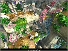 Maszeruj w prawo i wrzuć trzy fragmenty kamiennej głowy do skrzyni (przed ciśnięciem tam ostatniego zahacz Montgomeryego, prosząc go, by zdjął swój przyciężkawy uniform ) - Rozdział III - Katastrofa (cz.2) | Jack Keane - Jack Keane - poradnik do gry