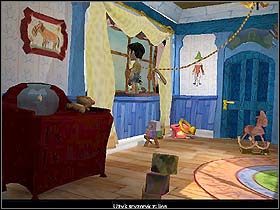 Następnie skieruj się pod okno i na górnej części stojącego pod nim taboretu połóż wszystkie (trzy) klocki oraz pudełko z pajacem na sprężynie - Rozdział IX - Szkolenie Jacka (cz.5) - Jack Keane - poradnik do gry