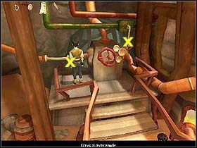 Teraz wejdź po schodkach, przy których stoi kapłan i zabierz wystającą z prawej dziurawą rurę, po czym zajmij się kolejnymi zaworami - Rozdział IX - Szkolenie Jacka (cz.1) - Jack Keane - poradnik do gry