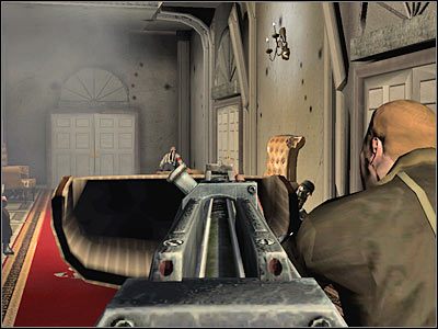 Uważaj też na przeciwników, którzy pojawią się na ukazanym na screenie balkoniku - Poziom trzeci (cz.7) | Akt 2 - Waszyngton | Turning Point: Fall of Liberty - Turning Point: Fall of Liberty - poradnik do gry