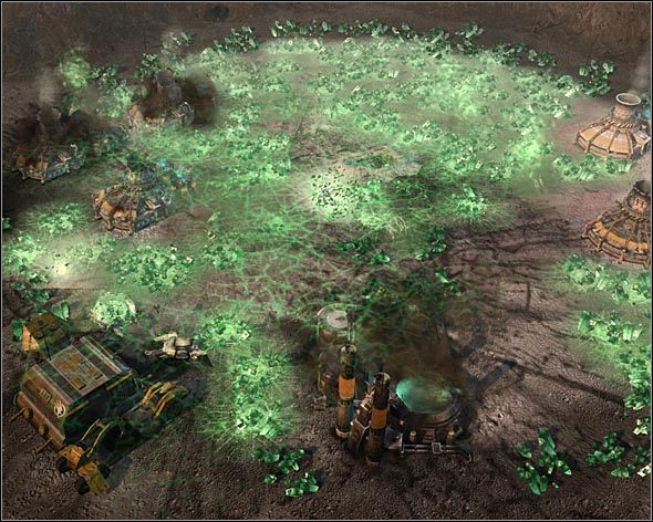 Niszcząc pola z Tyberium wywołasz reakcję łańcuchową, która uszkodzi pobliskie budynki. - Akt 2 - Tacitus Interruptus - Command & Conquer 3: Gniew Kanea - poradnik do gry