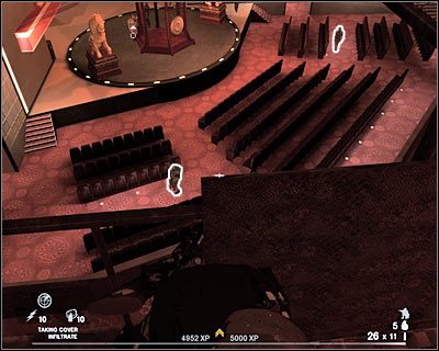 Na koniec zostaw sobie właśnie scenę, a konkretnie dwóch znajdujących się tam terrorystów - Główna scena (cz.3) | Akt 5 - Teatr | Rainbow Six Vegas 2 - Tom Clancys Rainbow Six Vegas 2 - poradnik do gry