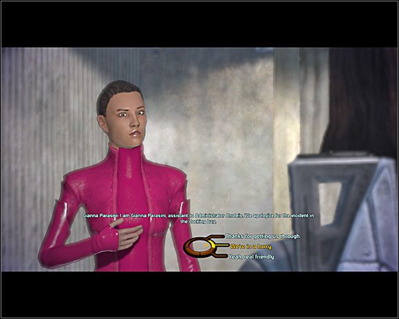 W tym momencie możemy wrócić do doków, by porozmawiać z Maeko Matsuo (NOV1-2 ) i zdobyć nieco punktów idealisty/renegata albo skorzystać z windy (NOV1- B ) i udać się od razu na rynek portu Hanshan - [7. Noveria] 1. Port Hanshan (Zadania cz.1) - Mass Effect - PC - poradnik do gry