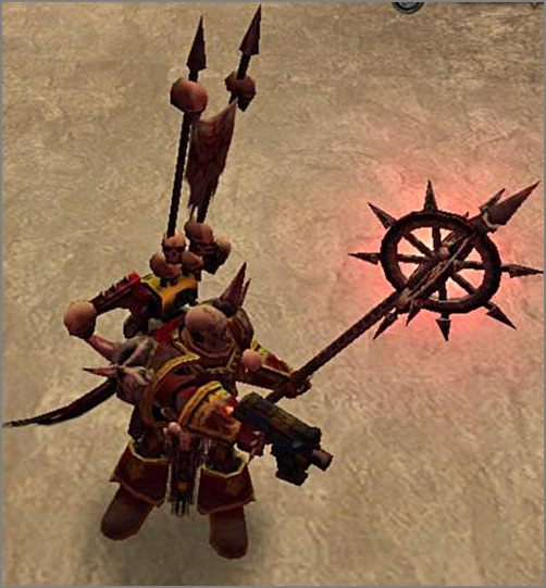 Lord Chaosu rzuca się w oczy ze swoim sztandarem na plecach - Chaos (cz.1) | Rasy | Warhammer 40,000 Dawn of War - Soulstorm - Warhammer 40,000: Dawn of War - Soulstorm - poradnik do gry