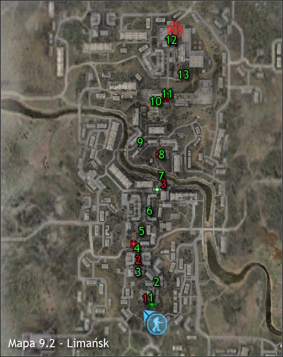 Najważniejsi NPC na mapie (kolor czerwony) - Mapa szczegółowa (cz.1) | Limańsk | Stalker Czyste Niebo - S.T.A.L.K.E.R.: Czyste Niebo - poradnik do gry
