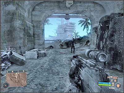 Do zlikwidowania jest dwóch przeciwników, którzy kryją się na samym szczycie zamarzniętego lotniskowca - Pościg za pułkownikiem Lee #1 | Misja 4 | Crysis Warhead - Crysis: Warhead - poradnik do gry