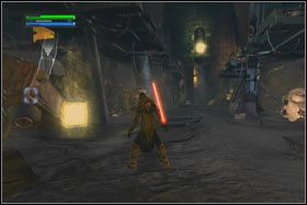 Po jego pokonaniu przytrzymaj przez kilka sekund (O) na padzie i rozepchnij wrota - Misja 02 - Raxus Prime (cz.3) - Star Wars: The Force Unleashed - poradnik do gry
