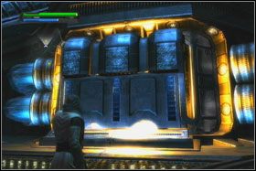 Zeskocz i zniszcz dwie maszyny kroczące Imperium, po czym używając Force Grip, wepchnij wielki generator na swoje miejsce - Misja 09 - Death Star (cz.2) - Star Wars: The Force Unleashed - poradnik do gry