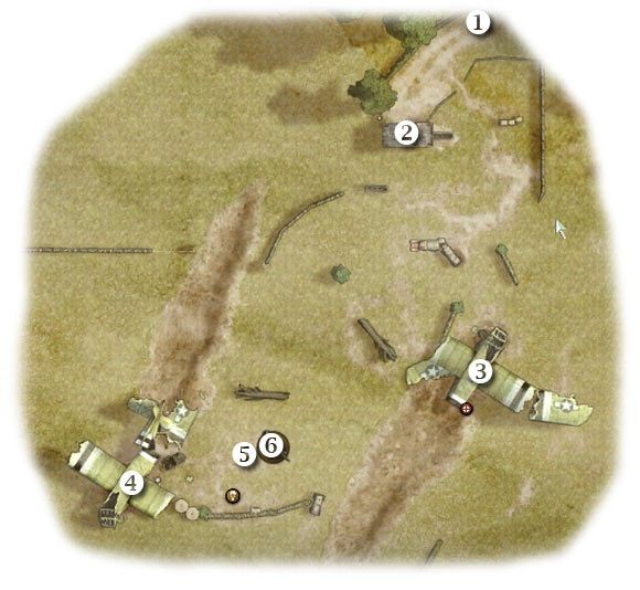 Oznaczenia: 1 - miejsce startu (kontynuacja) - Operation Market - Zadanie 7 (cz.2) - Rozdział 2 - Brothers in Arms: Hells Highway - poradnik do gry