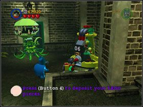 Gdy dojdziesz do końca uliczki, rozwal wszystkie kwiatki i wybuduj palmę - A Poisonous Appointment (cz.2) | Heros Episode 1 | LEGO Batman The Videogame - LEGO Batman: The Videogame - poradnik do gry