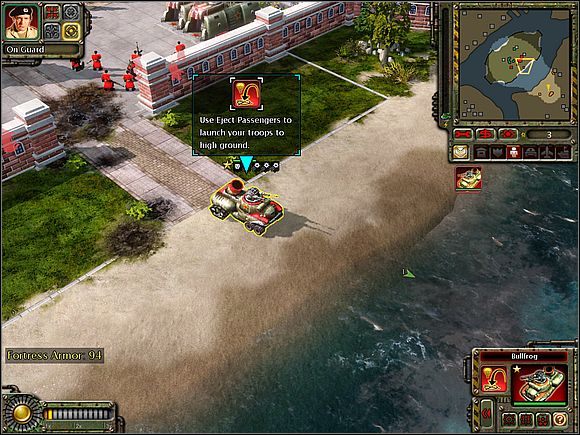 Bullfrog jest wyposażony w katapultę, która może wystrzeliwać zgromadzone wewnątrz pojazdu jednostki - Leningrad - Opis przejścia (cz.3) - Sowieci - Command & Conquer: Red Alert 3 - poradnik do gry