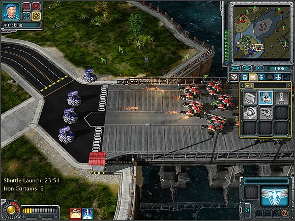 Oprócz obrony przedstawionej na obrazku, przydałyby się jeszcze ze 2 wieżyczki i 3 wieże typu Spectrum. - Leningrad - Opis przejścia (cz.2) - Alianci - Command & Conquer: Red Alert 3 - poradnik do gry