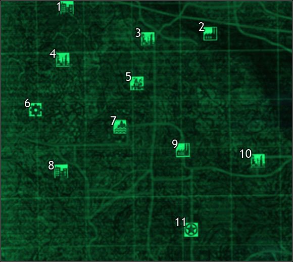 Oznaczenia na mapie - Mapa szczegółowa pustkowi - Sektor 3, 4 | Świat gry Fallout 3 - Fallout 3 - poradnik do gry
