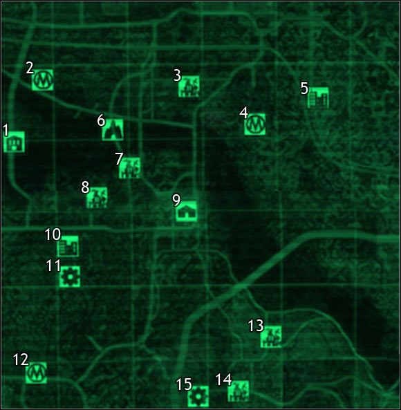 Oznaczenia na mapie - Mapa szczegółowa pustkowi - Sektor 5, 6 | Świat gry Fallout 3 - Fallout 3 - poradnik do gry