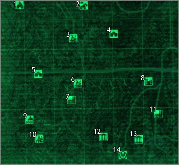 Oznaczenia na mapie - Mapa szczegółowa pustkowi - Sektor 7, 8 | Świat gry Fallout 3 - Fallout 3 - poradnik do gry