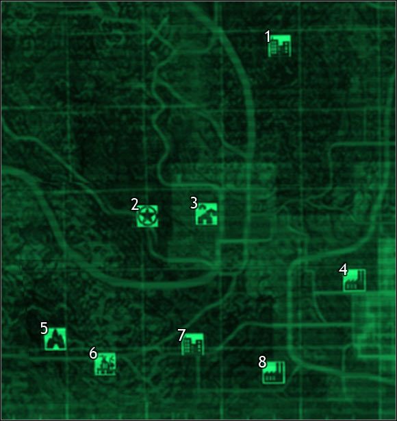 Oznaczenia na mapie - Mapa szczegółowa pustkowi - Sektor 7, 8 | Świat gry Fallout 3 - Fallout 3 - poradnik do gry