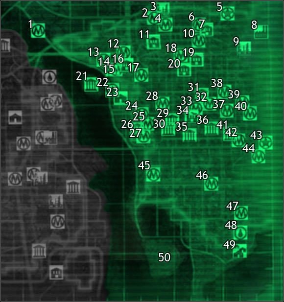 Oznaczenia na mapie - Mapa szczegółowa pustkowi - Sektor 9, 10 | Świat gry Fallout 3 - Fallout 3 - poradnik do gry