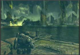 Twoim celem jest zacumowana przy pomoście łódka, jednakże zanim do niej dotrzesz czeka Cię jeszcze potyczka z przywiezionymi przez kolejny kuter posiłkami - Wysiedlenie | Nadciągająca burza | Gears of War 2 - Gears of War 2 - poradnik do gry