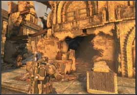 Tuż na początku kolejnego rozdziału, nie idź w kierunku widocznego dźwigu, ale cofnij się do dziury w budynku, którą chwilę wcześniej przeszedłeś - Cienka linia | Decydujące starcie | Gears of War 2 - Gears of War 2 - poradnik do gry