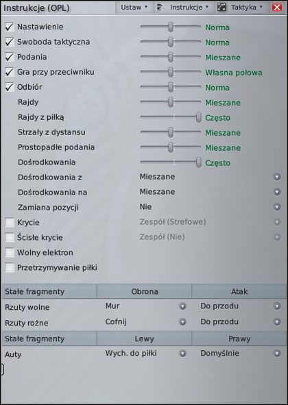 Kilka opcji z pewnością od razu rzuciło Ci się w oczy - znasz je z poprzedniego rozdziału - Polecenia indywidualne | Taktyka w Football Manager 2009 - Football Manager 2009 - poradnik do gry