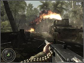 Schowaj się za maszyną i obserwuj jak miotacz ognia dokonuje spustoszeń wśród wrogich piechurów (#116) - Nieugięty | Kampania Call of Duty World at War - Call of Duty: World at War - poradnik do gry