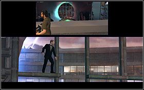 Na ich szczycie kamera zmieni ustawienie, a Twoim oczom ukażą się dwa widoki: z Twojej perspektywy oraz z perspektywy przeciwnika z przeciwległego dachu - Etap III - Opera House (cz.2) | Quantum of Solace - Quantum of Solace - poradnik do gry