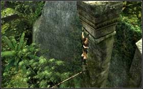 Jest za wysoko, aby od razu zeskoczyć w dół, dlatego też musisz wykorzystać do tego wysokie kolumny - Coastal Thailand - Remnants (cz.1) | Solucja Tomb Raider Underworld - Tomb Raider: Underworld - poradnik do gry