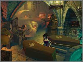 Na koniec dziewczyna obdarowuje szczury częścią orzeszków i suszonych owoców, efektem czego jest odłączenie przez nie dopływu wody do fontanny - Sala tortur, loch - Zamek Warg - A Vampyre Story - poradnik do gry