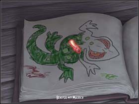 Poprzez otwór gębowy fontanny Mona powraca do kuchni, a wyszedłszy stamtąd, z jadalni kieruje się po schodach do biblioteki - Biblioteka - Zamek Warg - A Vampyre Story - poradnik do gry