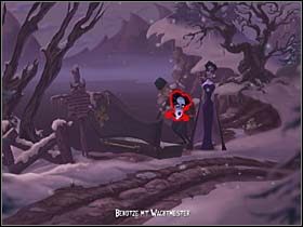 Wychodząc, Mona za zgodą Madame z dolnej półki regału przy drzwiach zabiera buteleczkę z atramentem - Brzeg jeziora, przyczepa Cyganki, cmentarz - Miasteczko Vlad's Landing - A Vampyre Story - poradnik do gry