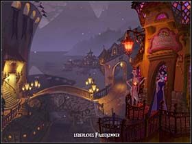 Trafia do tutejszej dzielnicy rozrywki (jak to w pobliżu portu - Uliczki przy nabrzeżu, podwórko, stadion - Miasteczko Vlad's Landing - A Vampyre Story - poradnik do gry