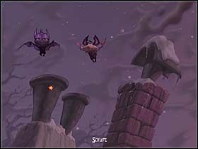 W tej sytuacji Mona i Froderick wychodzą na moment na zewnątrz i jako nietoperze wlatują na dach budynku, kierując się ku kominowi (po prawej) - Salon modystki - Miasteczko Vlad's Landing - A Vampyre Story - poradnik do gry